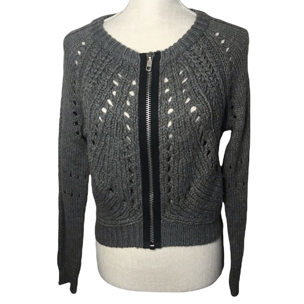 Charlotte Russe grey knit wool blend zip sweater jacket size small